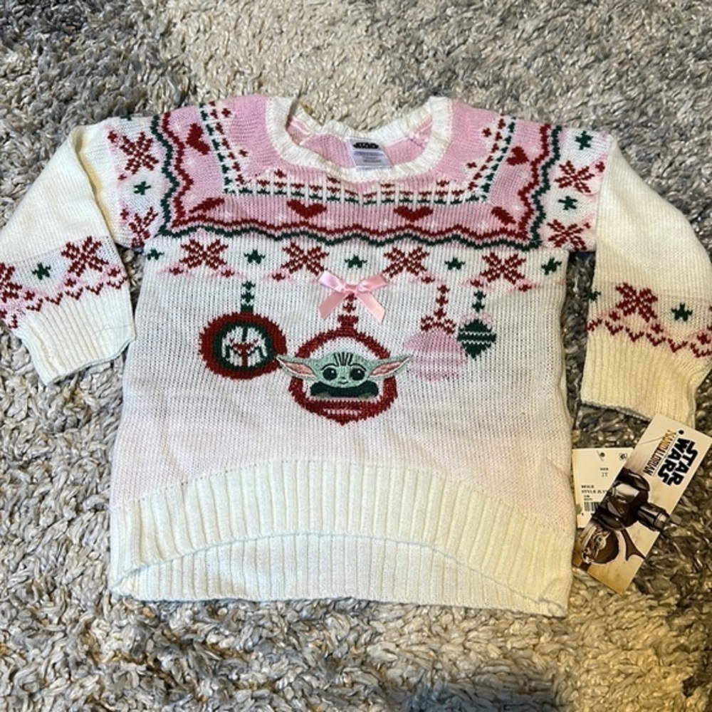 Star Wars The Child Knit Sweater w/ Hearts and Bow and Baby Yoda Embroidered